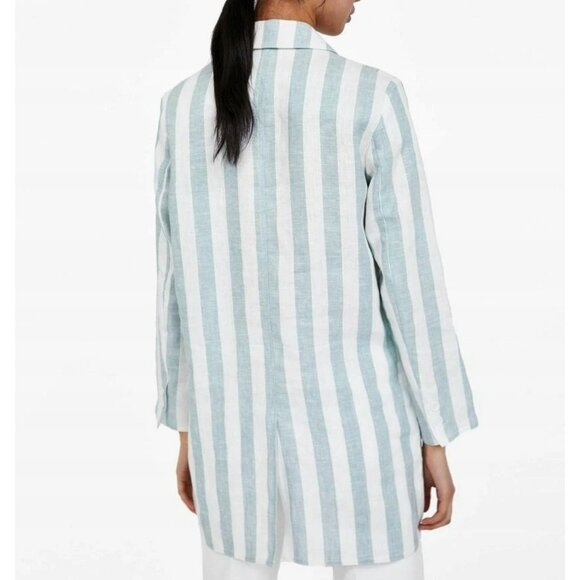 Zara Basic Womens Oversized Striped Blazer Jacket 100% Linen S Light Green & Whi - Picture 8 of 8